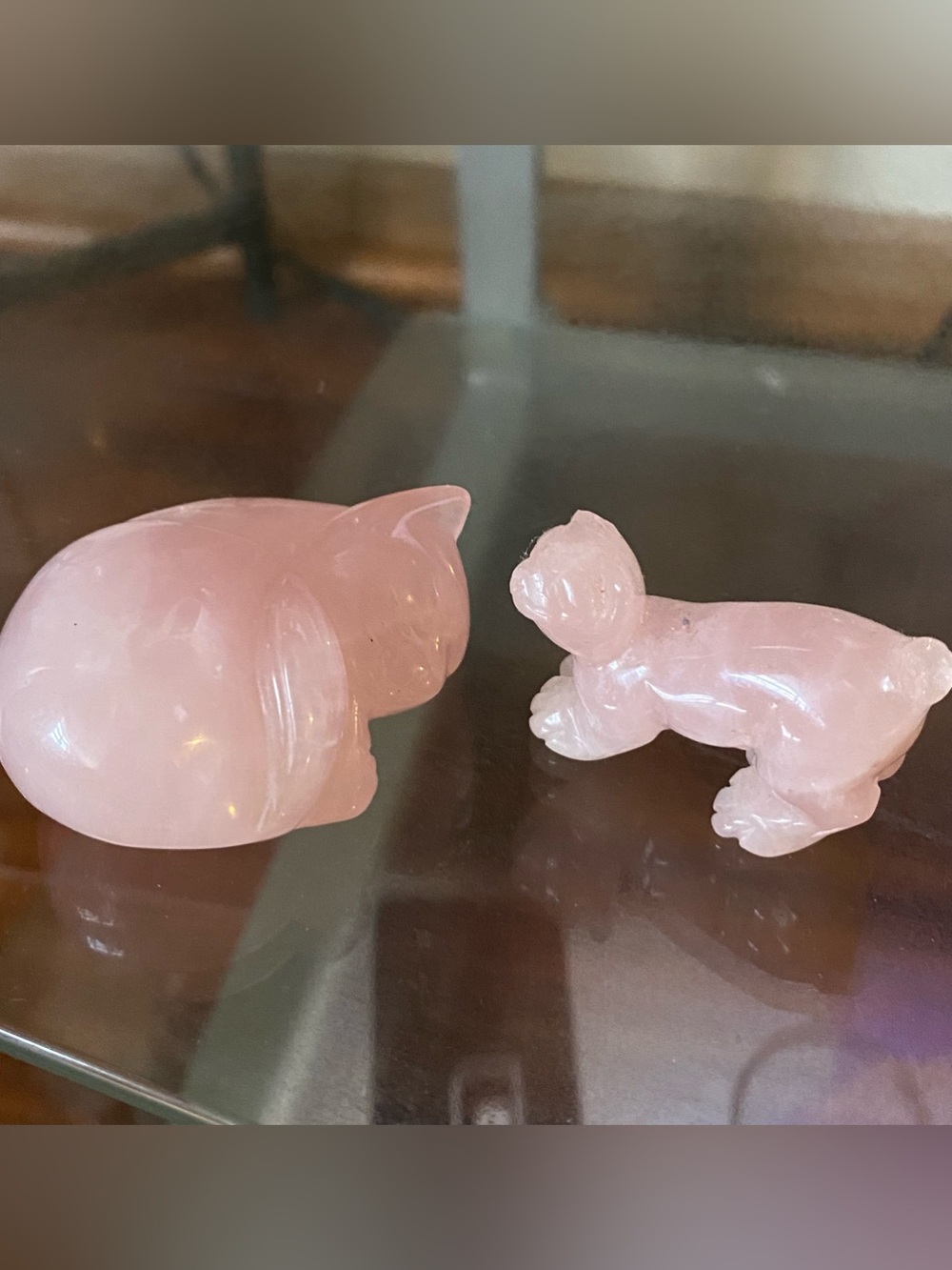 Pink Decorative Cat Figurines - Rose real jade stone Style Small Pet Decor